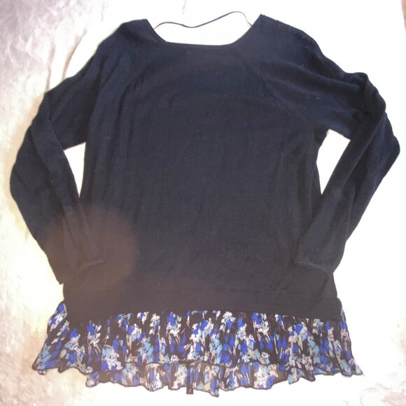 ELLE Long Sleeve Knit Sweater Top w/ Pretty Floral Ruffle Hem XL Black - Picture 8 of 8